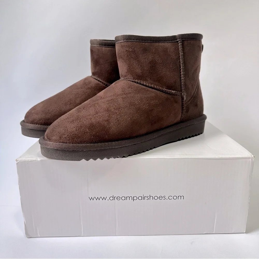 NEW DREAM PAIRS Brown Winter Snow Boots Faux Fur short Ankle Boots Booties